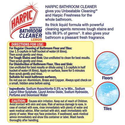 Harpic Disinfectant Bathroom Cleaner Lemon 500 ml